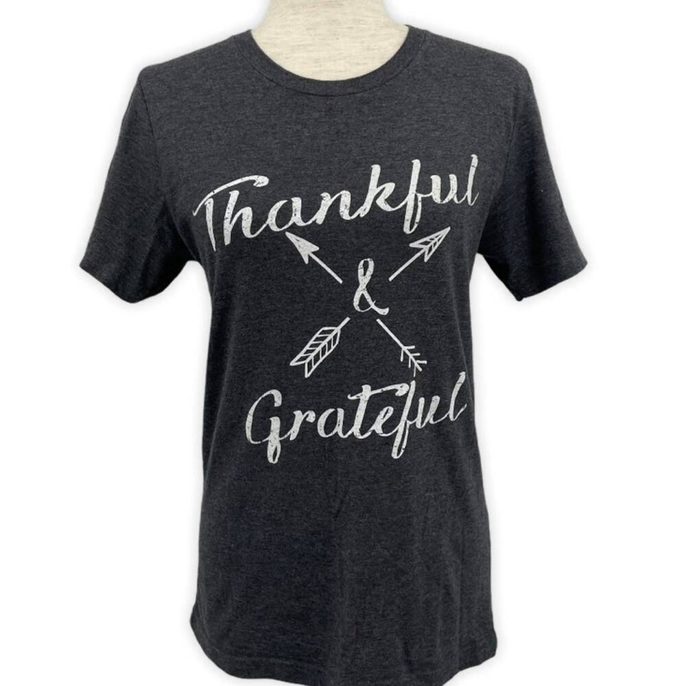 Thankful Grateful T Shirt Womens Bella Canvas Arrow Quote Gray White Small